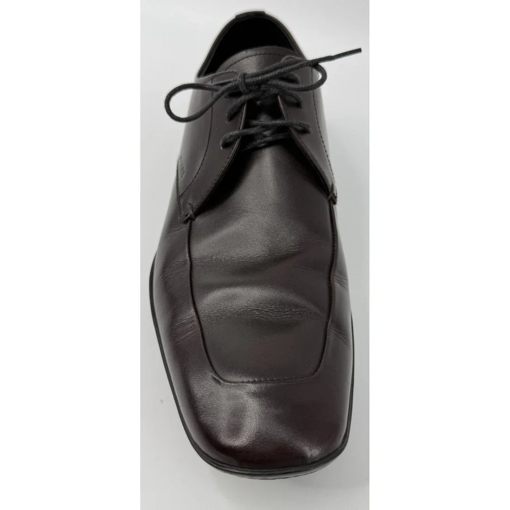 Prada Dress Shoes Men 8 Burgundy‎ Oxblood Leather Square Toe Derby Italy
